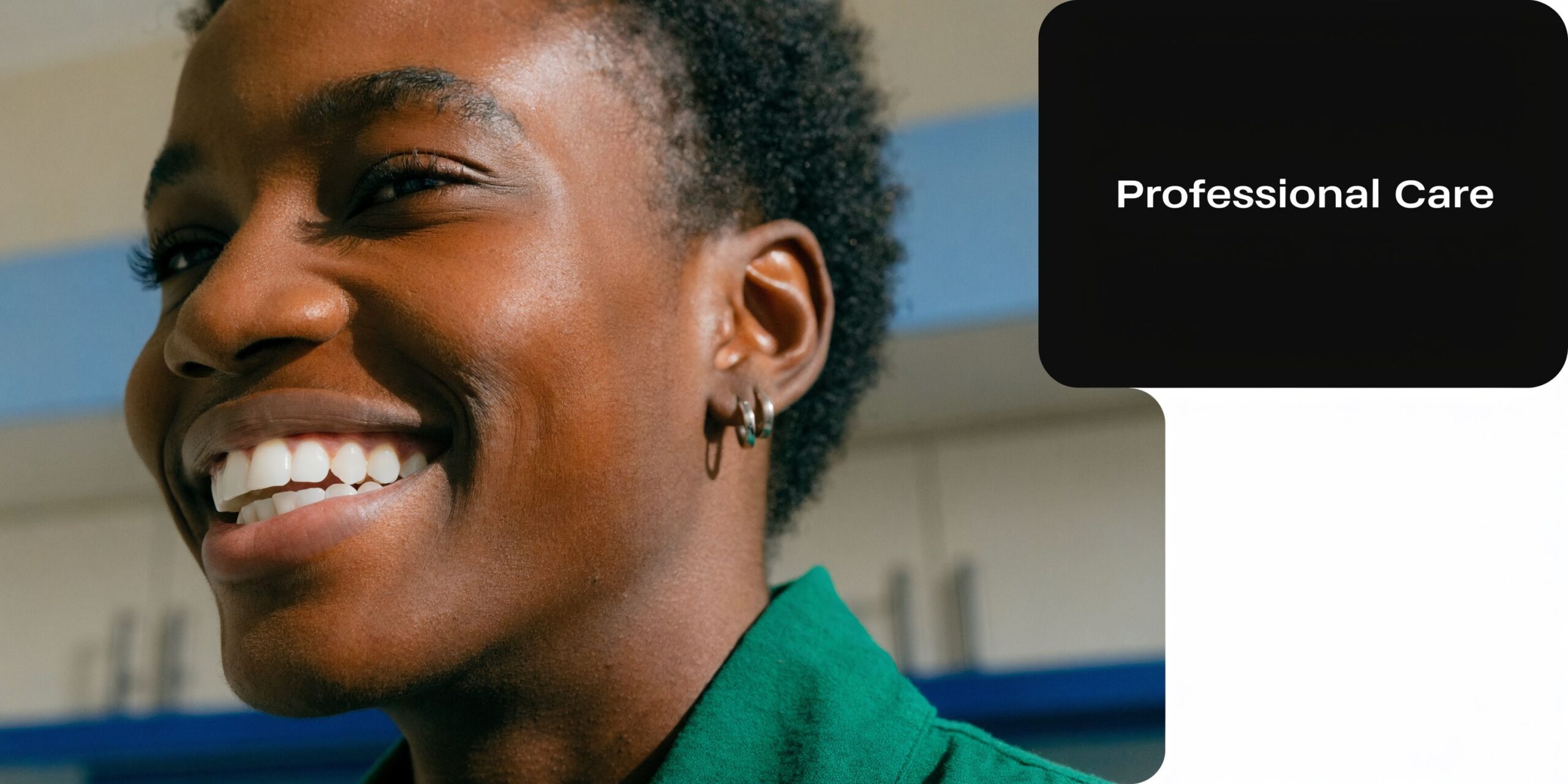 A close-up portrait of a smiling person with healthy white teeth, representing professional dental care services.