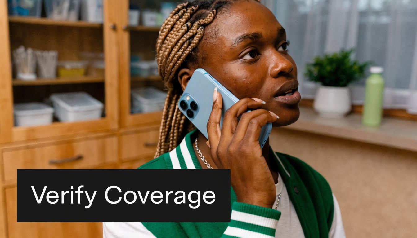 A person with braided hair talking on a blue smartphone while holding it to their ear.