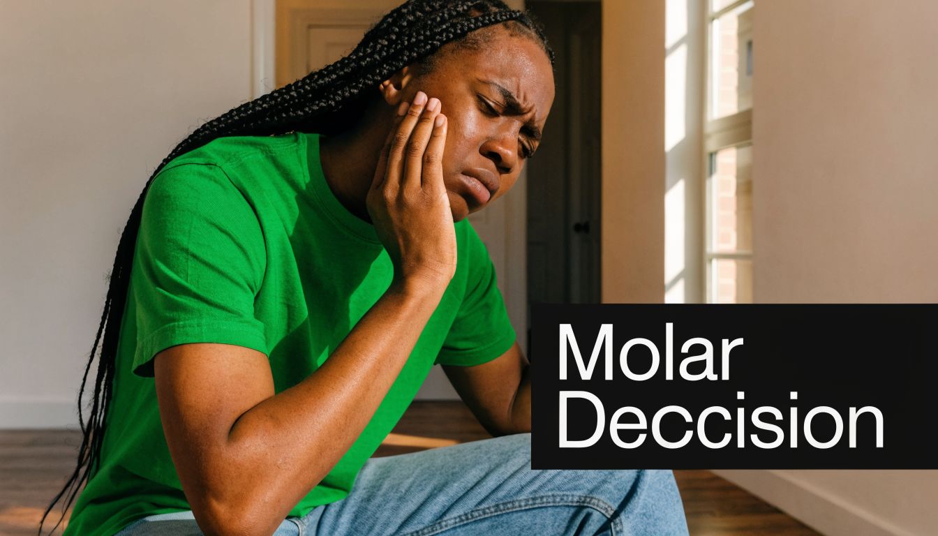 A young person touching their cheek while experiencing discomfort, suggesting a dental pain issue.